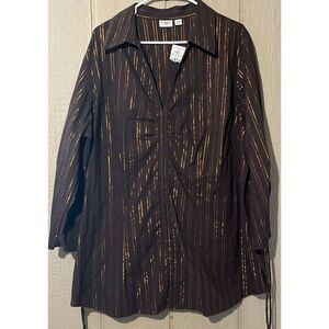 Cato Ladies‎ Plus Size Top 22/24 New With Tags Brown / Copper Lines Long Sleeve